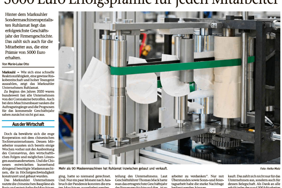 Schnelle Reaktionsfähigkeit auf Coronakrise zahlt sich aus – 5.000 Euro Prämie für unsere Mitarbeiter Cover