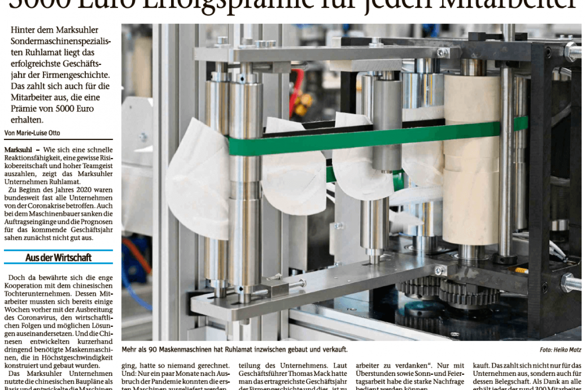 Schnelle Reaktionsfähigkeit auf Coronakrise zahlt sich aus – 5.000 Euro Prämie für unsere Mitarbeiter Cover
